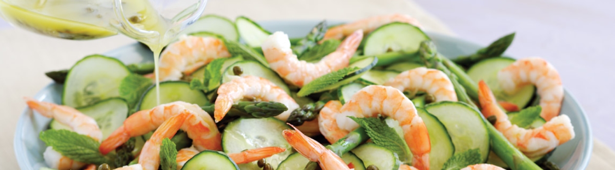 Shrimp and asparagus salad with caper dressing