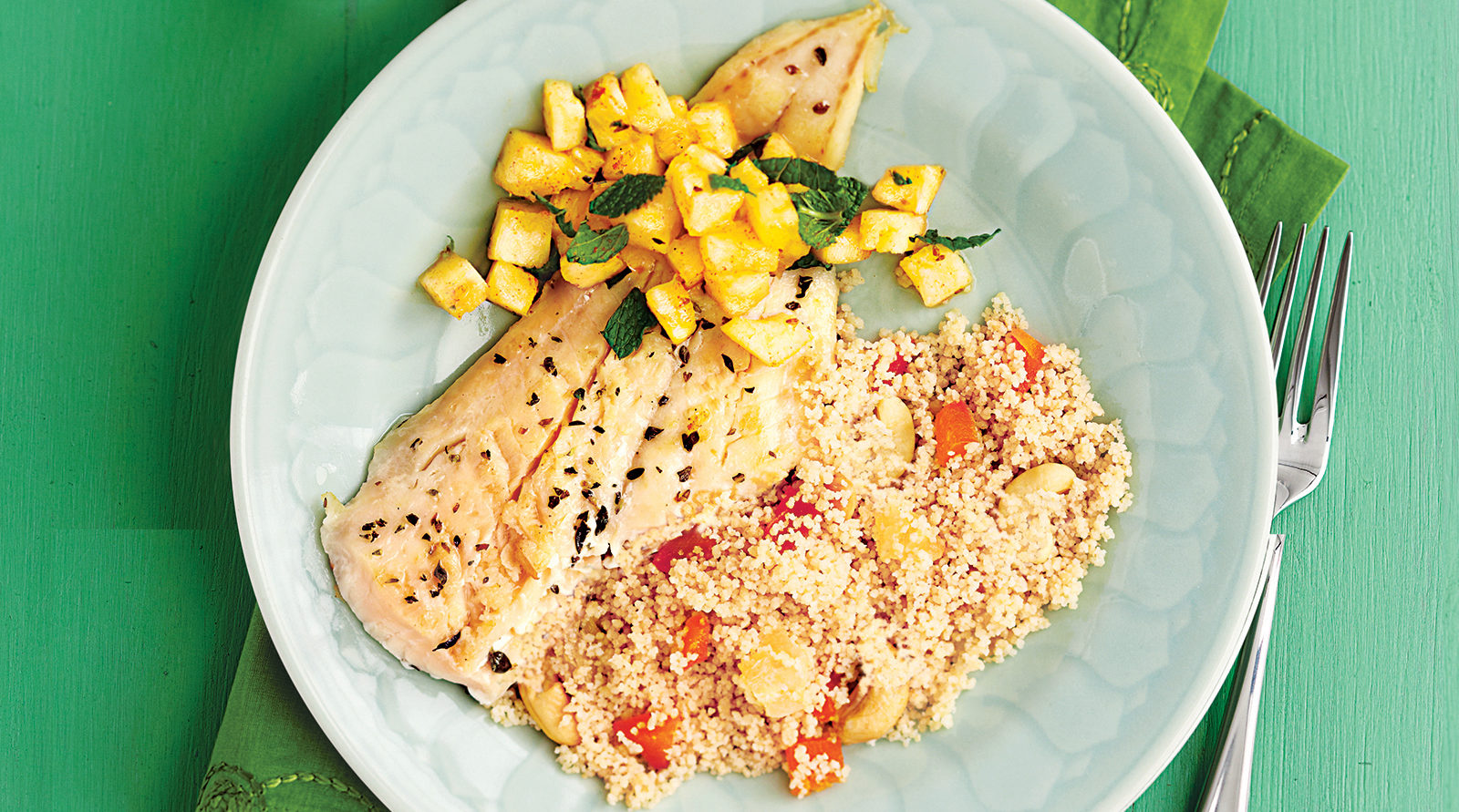 Cod with PineappleMint Salsa & Couscous Safeway