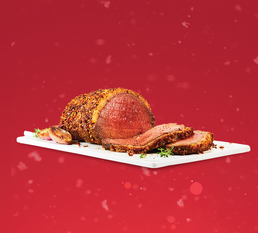 Sterling Silver beef sirloin tip roast royale on a red background