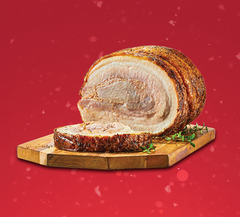 Porchetta roast on red background