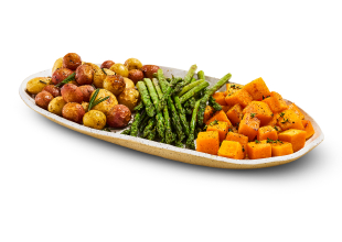 Container of asparagus, squash and mini-potatoes