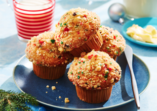 Four Compliments Mistletoe Wish Muffins on a blue plate