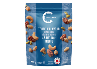 Compliments Truffle Flavour Mixed Nuts on white background.