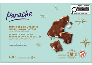 Box of Panache milk chocolate butter cookie and toasted marshmallow bark